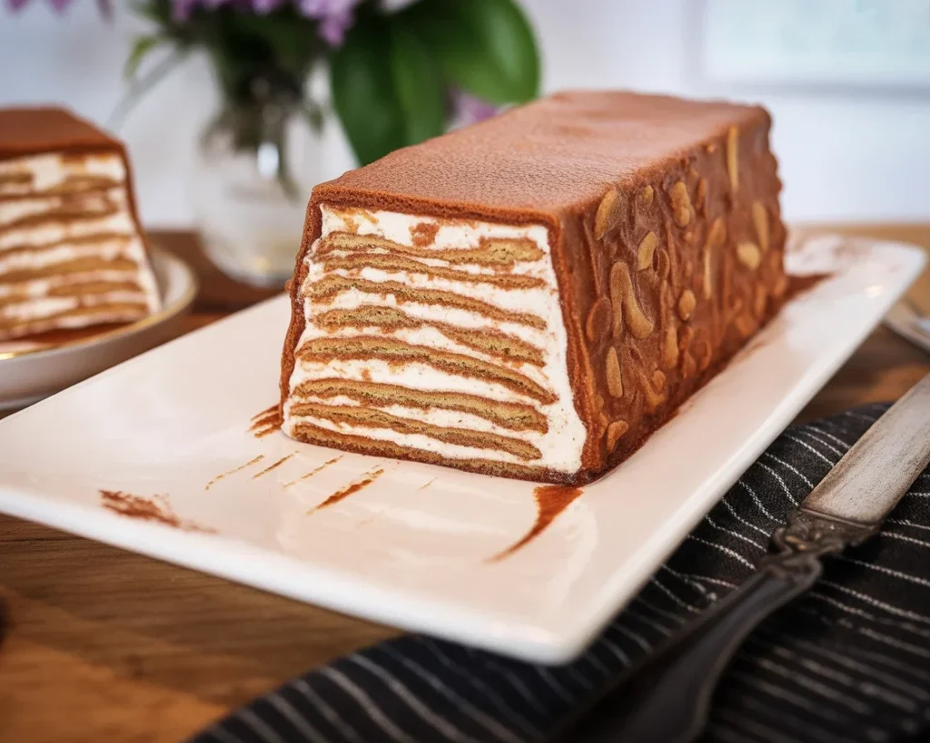 Gâteau au petit beurre café, dessert sans cuisson avec biscuits et café fort.