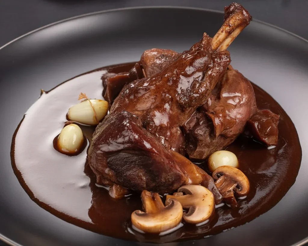 Recette de coq au vin facile avec vin rouge et ingrédients traditionnels.