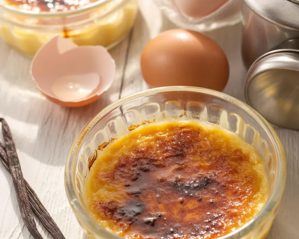 Recette facile de crème brûlée avec crème, œufs et sucre caramélisé.