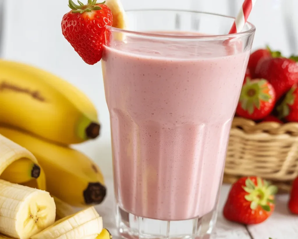 Recette smoothie banane fraise maison, frais et savoureux fait maison.