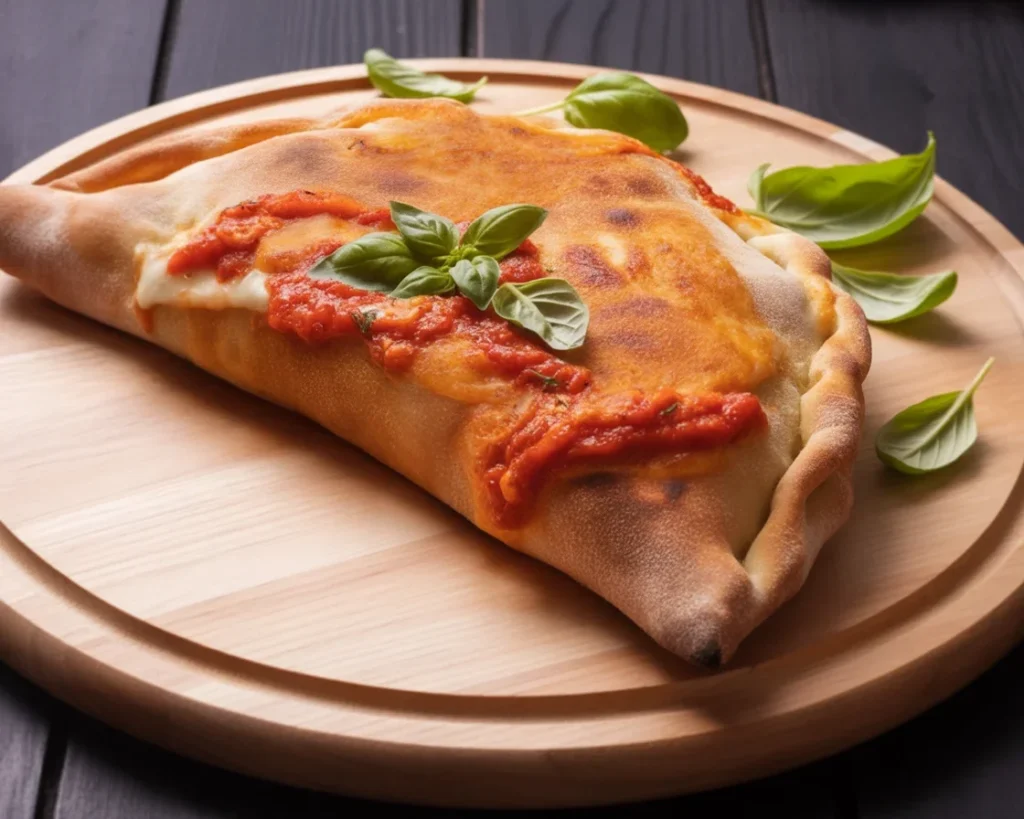 Recette pizza calzone maison avec jambon, mozzarella et tomates, croustillante et moelleuse.