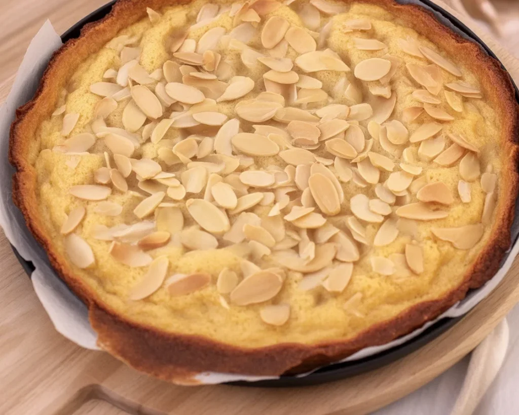 Tarte normande aux pommes prête à être servie, avec pâte brisée maison et crème fraîche.