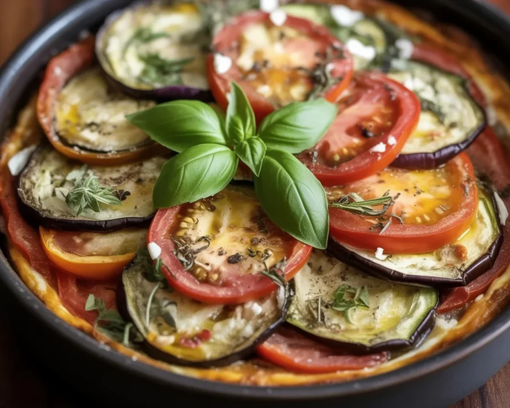 Tian de légumes du sud au fromage de brebis, un plat provençal coloré et savoureux.